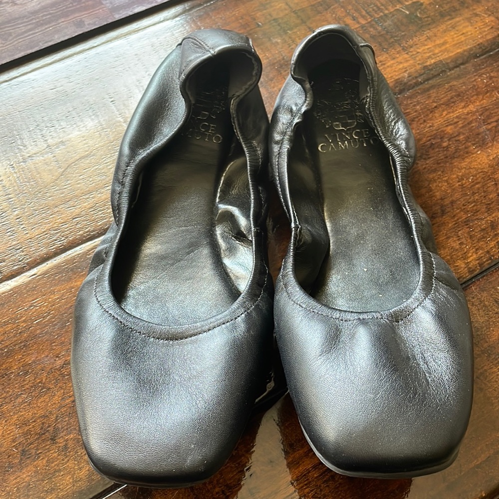 Vince Camuto black leather flats. Excellent condition